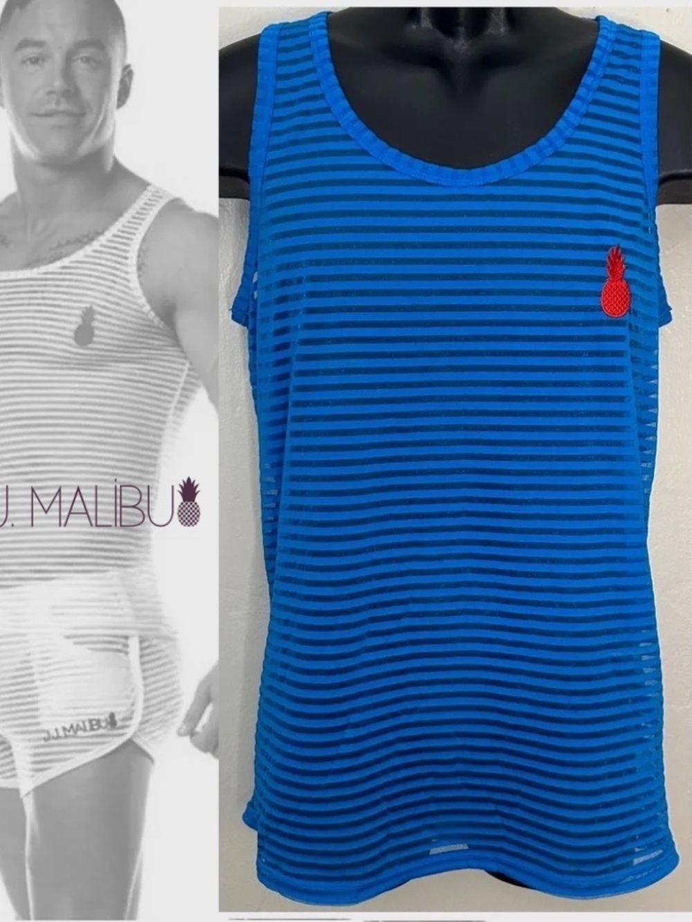 JJ Malibu Mesh Stripe Tank Top Small Gently worn 80% polyamide/20% elastane